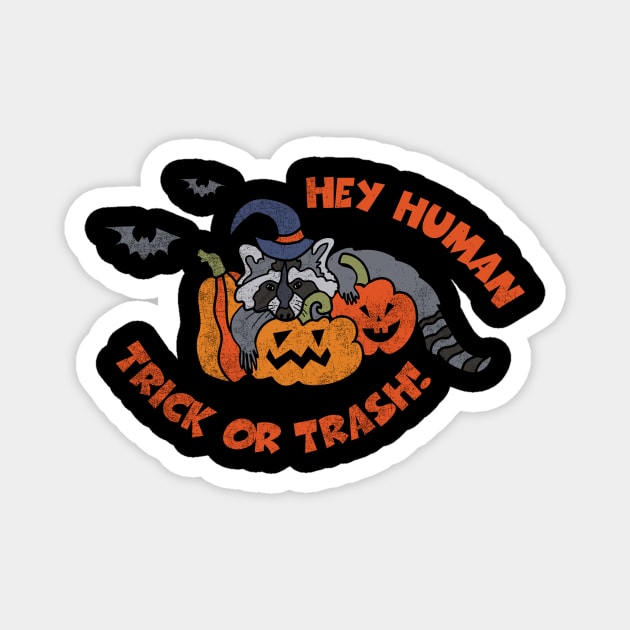 Hey Human Trick Or Trash Racoon Funny Halloween Scary Quarantine Halloween Animal Boo Halloween Party Magnet by NickDezArts