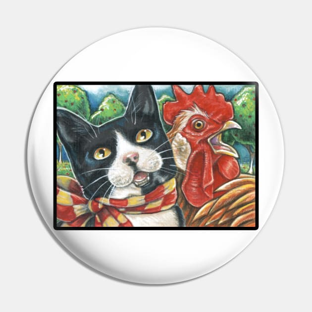 Cat and Chicken Song - Black Outlined Version Pin by Nat Ewert Art