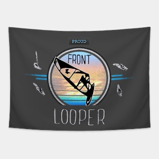 Proud Front Looper Windsurf Jump at Sunset over Ocean Waves Tapestry