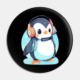 Cool Penguin With Headphones Pin