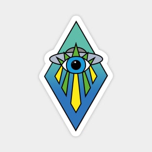 Illuminati Pyramid UFO Evil Eye Art Deco Geometric Diamond Shape Green Blue Sea Sky Space Magnet