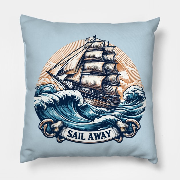 Sail Away Pillow by Vehicles-Art