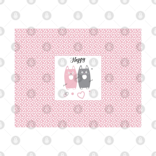 Happy Pink and Grey cats pattern. Funny Gifts & Clothing Collection with Cute black cats animals, Pink and Grey Lovely Little Kittens pattern by sofiartmedia