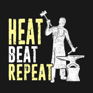 Blacksmith and Anvil Heat Beat Repeat Retro Vintage Distressed Style T-Shirt