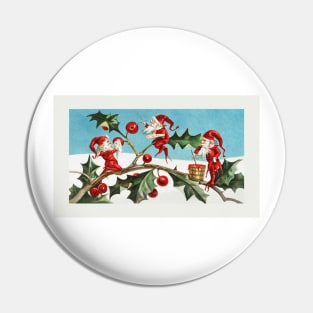 Santa elves painting berries on holly leaves Pin