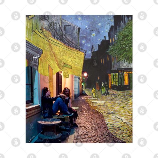 Van Gogh Café Terrace at Night and Jessie and Celine in Before Sunrise by luigi-tarini