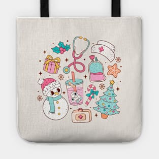 Retro Nurse Christmas Doodle Tote