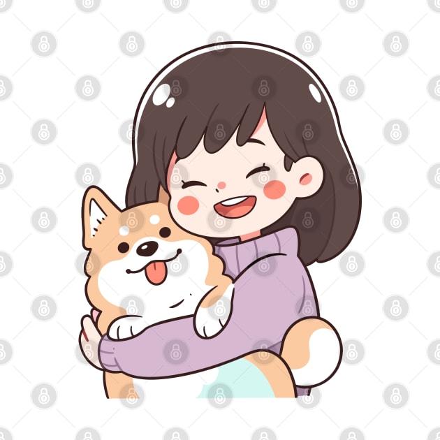 Just a Girl with her corgi dog illustration I by Sara-Design2