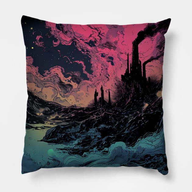 Carcosa King In Yellow Fantasy City Pillow by Nightarcade