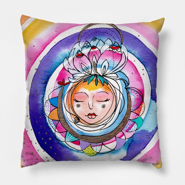 Sun Girl Mandala Pillow by gaea