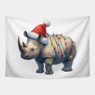 Rhino Wrapped In Christmas Lights Tapestry