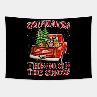 Christmas Chihuahua Through The Snow Dog Santa Truck Tree Tapestry