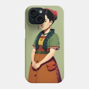 Young Frida's Whimsy: Cartoon Illustration Phone Case