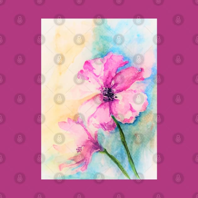 Pink Flowers Watercolor Abstract by Tstafford