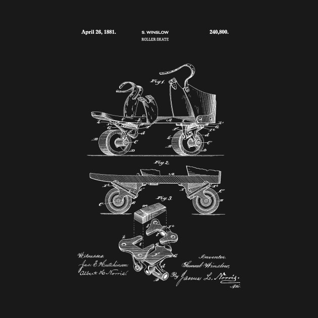 PATENT DRAWING / 1881 - Roller Skate - white by Daniel Coulmann