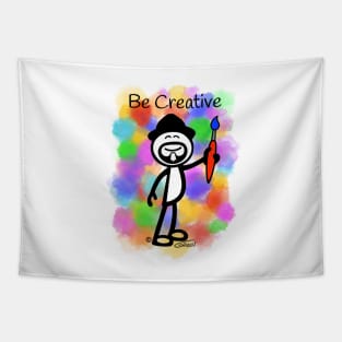 GG Artist Stick Figure “Be Creative” on light blue background Tapestry