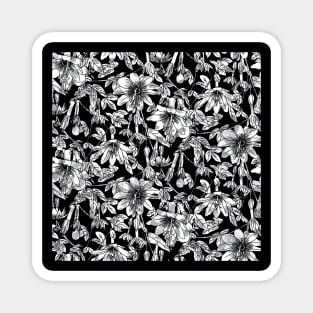 Black and White Passion Fruit Flowers Magnet