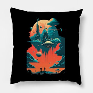 Psychedelic Sky City Pillow