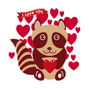 Cute raccoon with red heart T-Shirt