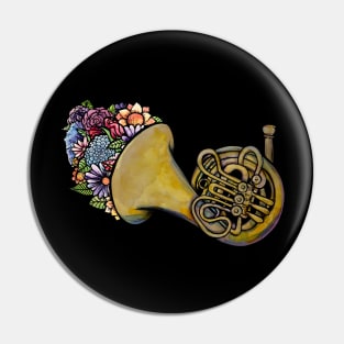 French Horn Lover Floral Band Art Pin