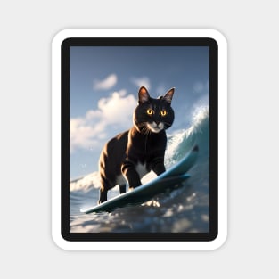 Cat Surfing - Modern Digital Art Magnet