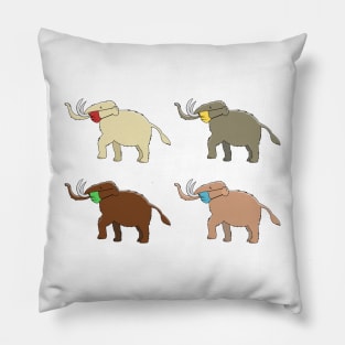 Herd Immunity Maskodons - Funny Cartoon Woolly Mammoths wearing masks Pillow