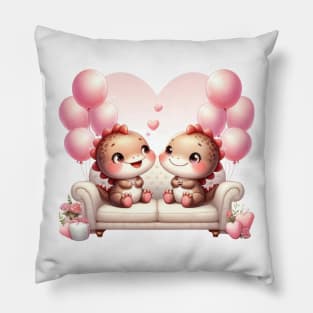 Valentine Dinosaur Couple Sitting Sofa Pillow