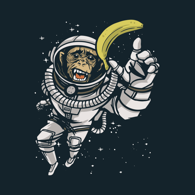 Funny Chimpanzee Astronaut Chasing Banana in Outer Space by SLAG_Creative