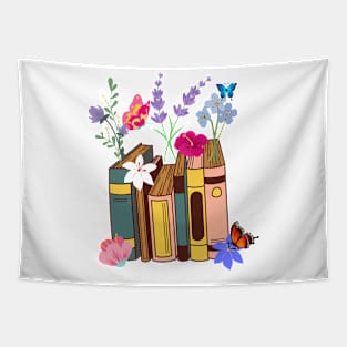 Flowers Growing From Books Tapestry