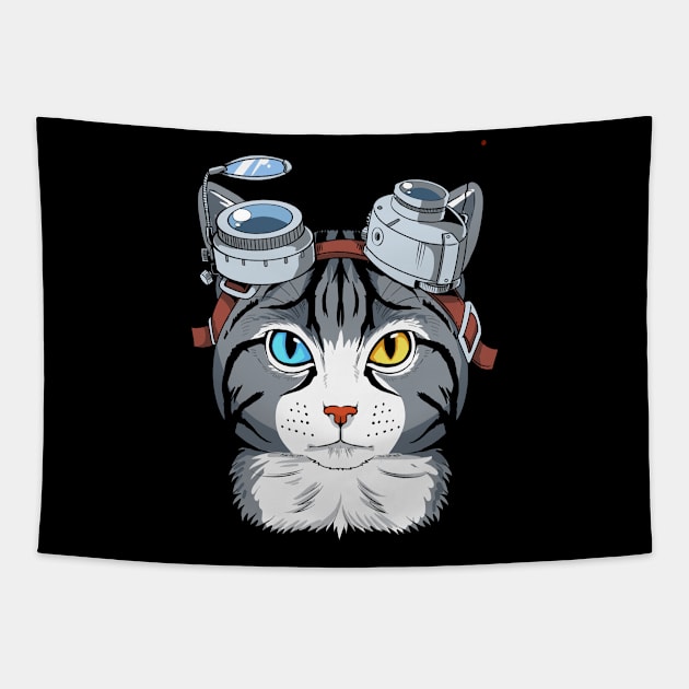Steampunk Cat Gift Print Cosplay Clockwork Cat Anime Print Tapestry by Linco