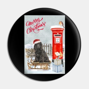 Black Cocker Spaniel Merry Christmas Santa Dog Pin