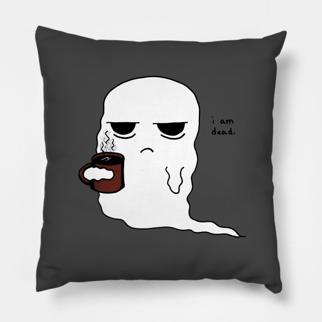 Grumpy Coffee Ghost Pillow by ArtByAsh