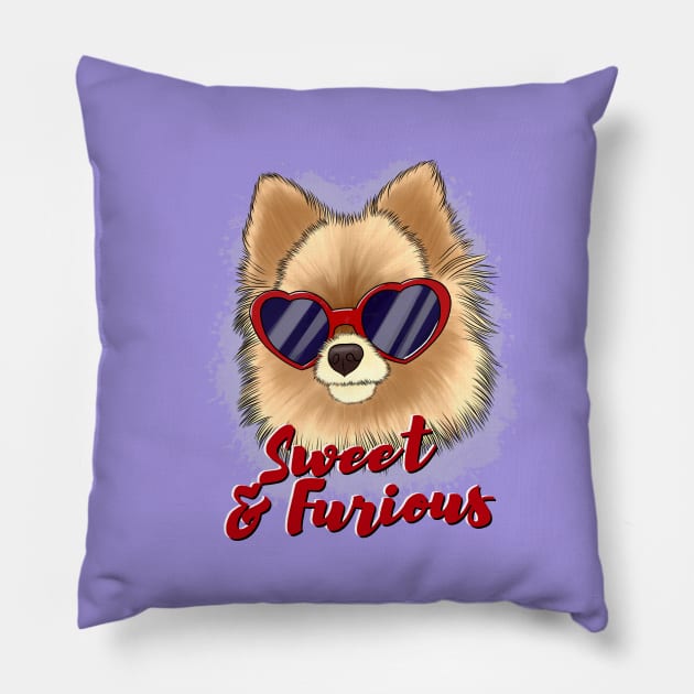 Cute pomeranian "sweet and furious" Pillow by Kuchinska design