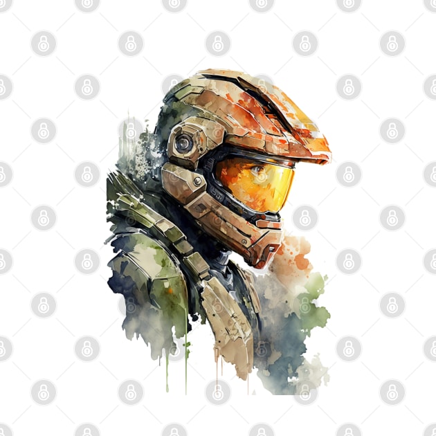 Halo Master Chief Watercolor - Original Artwork by Labidabop