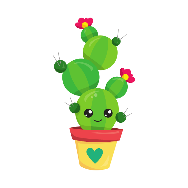 Cute Cactus, Green Cactus, Kawaii Cactus, Flowers by Jelena Dunčević