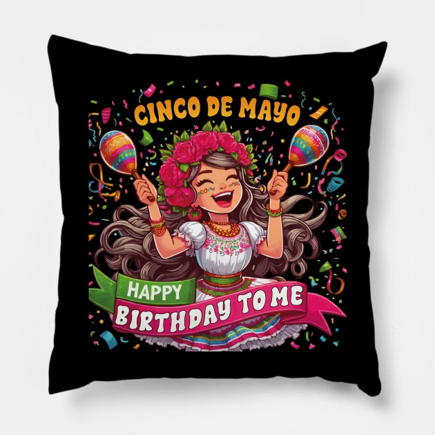 Happy Cinco De Mayo Birthday To Me Mexican Party Maracas Pillow by JUST PINK