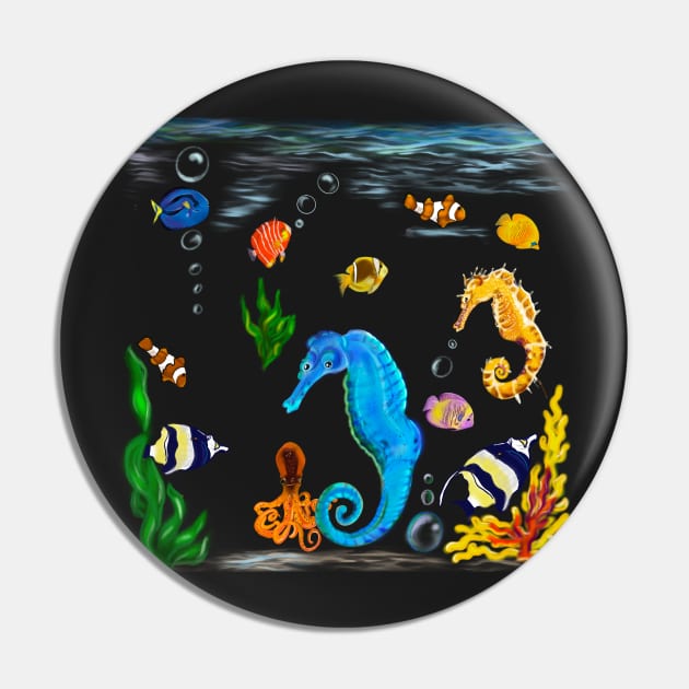 Best fishing gifts for fish lovers 2022. Seahorse and friends Coral reef fish rainbow coloured / colored fish swimming under the sea Pin by Artonmytee