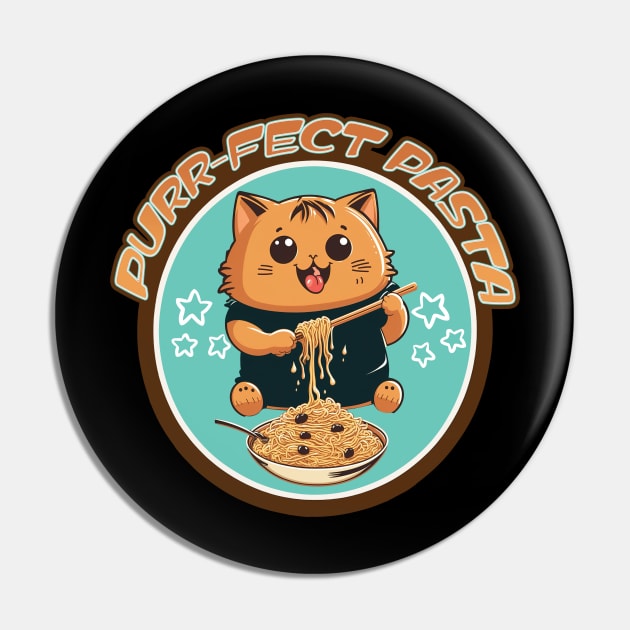 Purrfect Pasta Kitten - Spaghetti Eating Cat Pin by RailoImage