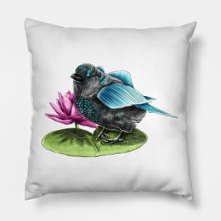 Magical water sparrow on lily pad Pillow