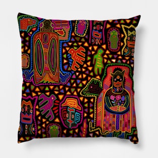 Shaman Mola Folk Art - Black Red Orange Pillow