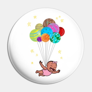 Balloon Planets And Smiling Flying Baby Girl Pin