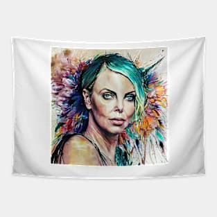 Portrait of Charlize with flowers Tapestry