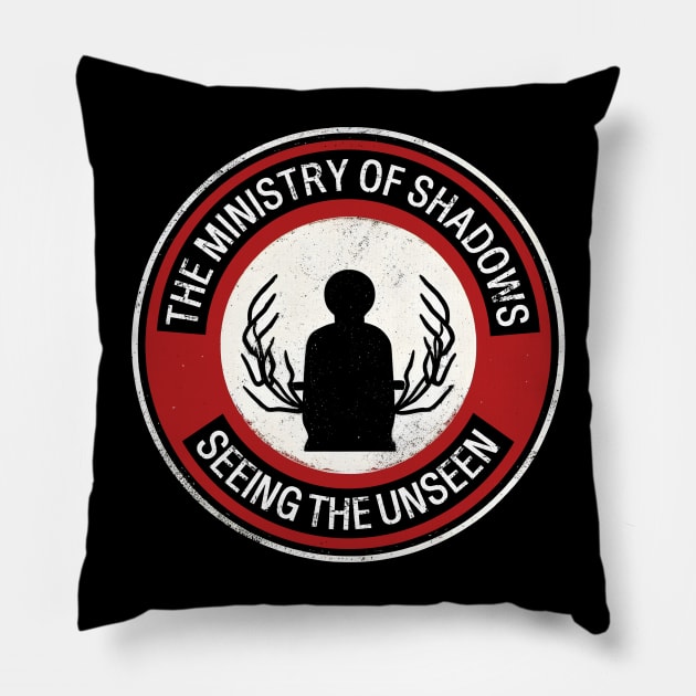 The Ministry Of Shadows - Sinister Dystopian Weird WTF Pillow by Dazed Pig