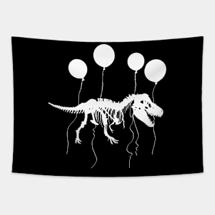 Fossil dinosaur fly with and balloons, fossil white silhouette Tapestry