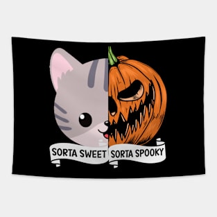 Sorta Sweet Sorta Spooky Funny Halloween Cat Lover Pumpkin Tapestry