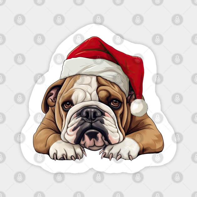 Christmas Peeking Bulldog Magnet by Chromatic Fusion Studio