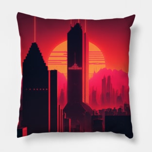 Retrowave 80s Synthwave Sun City Pillow