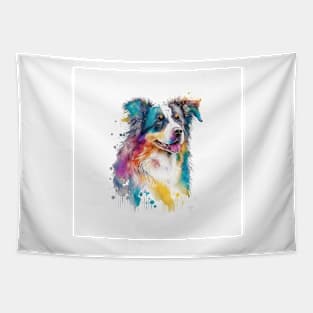 Australian Shepherd Dog In Watercolor & Pen Tapestry