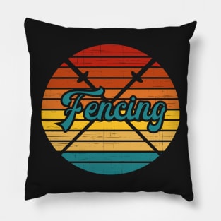 Fencing Shirt - Retro Colorful Distressed Fencer Sword Pillow