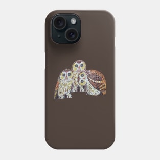 Three Small Owls Detailed Vector In  Art Nouveau Style Phone Case